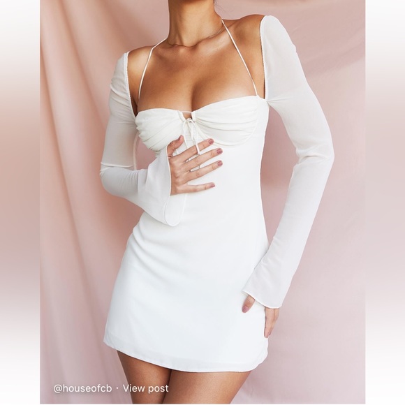 House of CB BABYDOLL IVORY CHIFFON HALTER MINI DRESS NWT - Picture 1 of 4